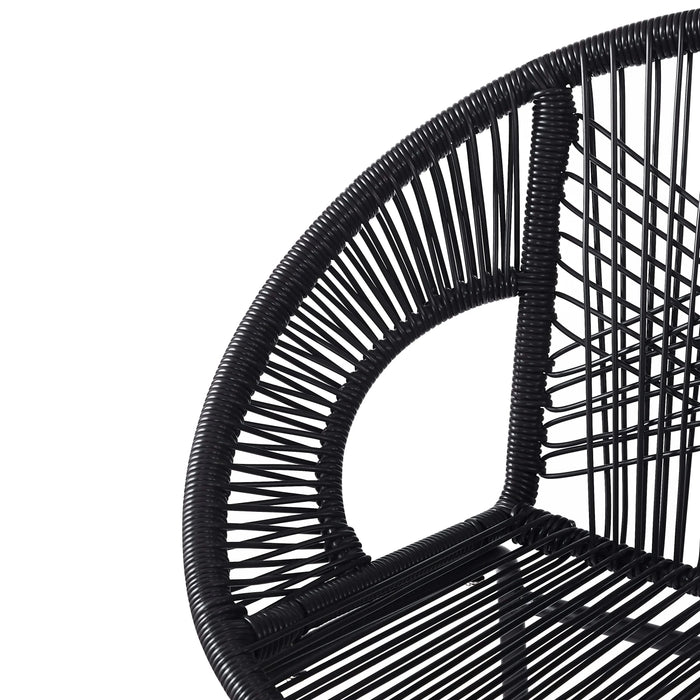 Ferrara Outdoor Patio Barstool Set of 2, Black Faux Wicker PE Rattan with Iron Frame Default -DTYStore