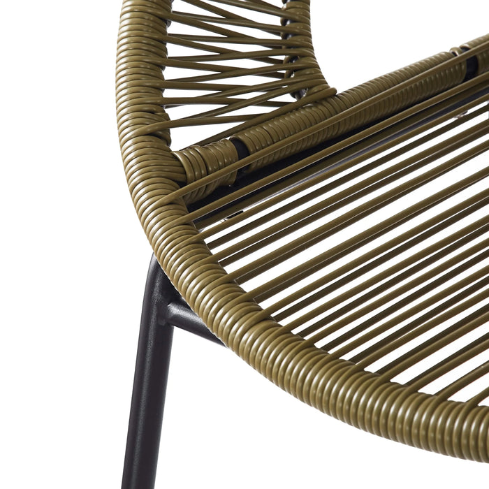 Ferrara Outdoor Patio Green Faux Wicker Barstool Set with Ergonomic Design and Durable PE Material Default -DTYStore