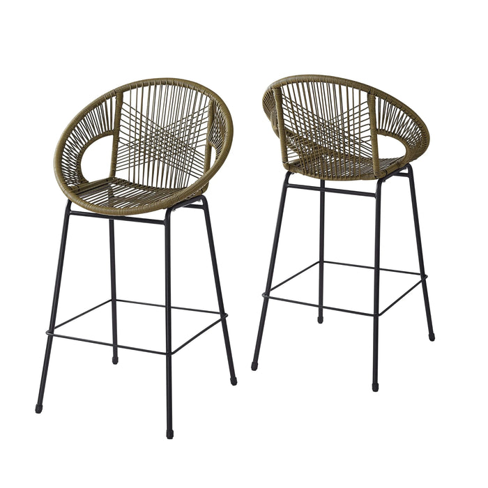Ferrara Outdoor Patio Green Faux Wicker Barstool Set with Ergonomic Design and Durable PE Material Default -DTYStore
