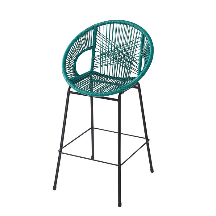 Ferrara Outdoor Patio Teal Faux Wicker Barstool Set, Durable PE Material, Ergonomic Design, Teal Wicker with Black Frame Default -DTYStore