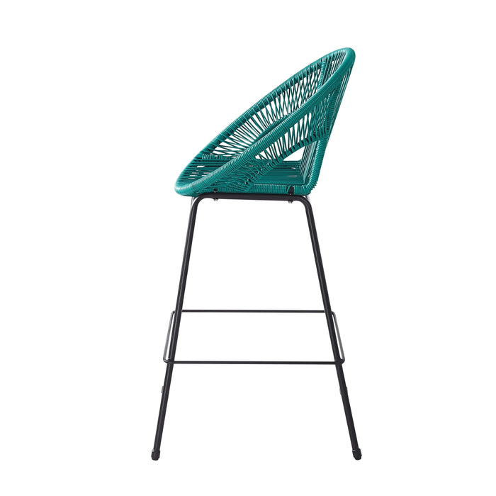 Ferrara Outdoor Patio Teal Faux Wicker Barstool Set, Durable PE Material, Ergonomic Design, Teal Wicker with Black Frame Default -DTYStore