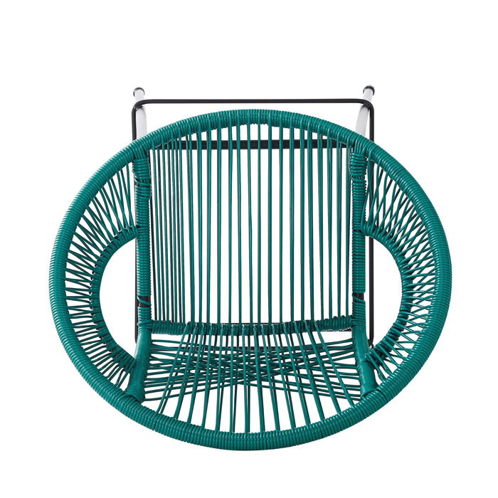 Ferrara Outdoor Patio Teal Faux Wicker Barstool Set, Durable PE Material, Ergonomic Design, Teal Wicker with Black Frame Default -DTYStore