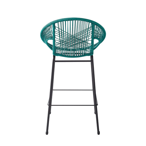 Ferrara Outdoor Patio Teal Faux Wicker Barstool Set, Durable PE Material, Ergonomic Design, Teal Wicker with Black Frame Default -DTYStore