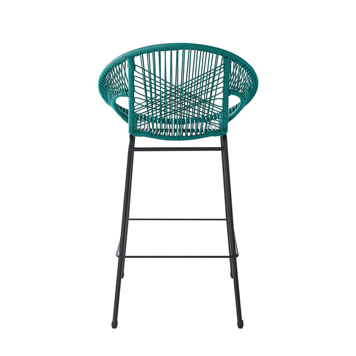 Ferrara Outdoor Patio Teal Faux Wicker Barstool Set, Durable PE Material, Ergonomic Design, Teal Wicker with Black Frame Default -DTYStore