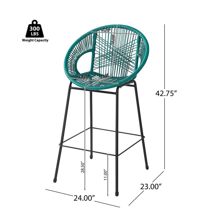 Ferrara Outdoor Patio Teal Faux Wicker Barstool Set, Durable PE Material, Ergonomic Design, Teal Wicker with Black Frame Default -DTYStore