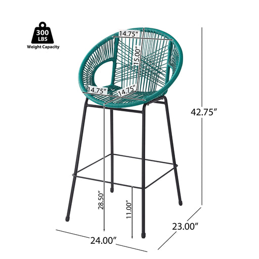 Ferrara Outdoor Patio Teal Faux Wicker Barstool Set, Durable PE Material, Ergonomic Design, Teal Wicker with Black Frame Default -DTYStore