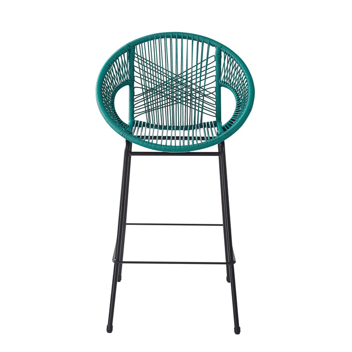 Ferrara Outdoor Patio Teal Faux Wicker Barstool Set, Durable PE Material, Ergonomic Design, Teal Wicker with Black Frame Default -DTYStore