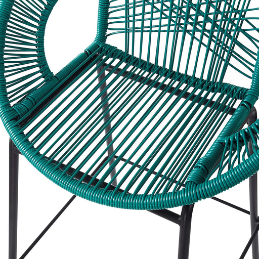 Ferrara Outdoor Patio Teal Faux Wicker Barstool Set, Durable PE Material, Ergonomic Design, Teal Wicker with Black Frame Default -DTYStore