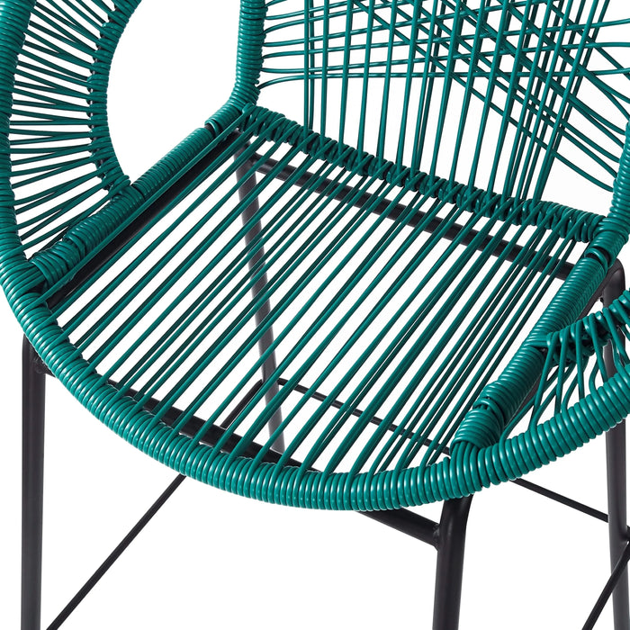 Ferrara Outdoor Patio Teal Faux Wicker Barstool Set, Durable PE Material, Ergonomic Design, Teal Wicker with Black Frame Default -DTYStore