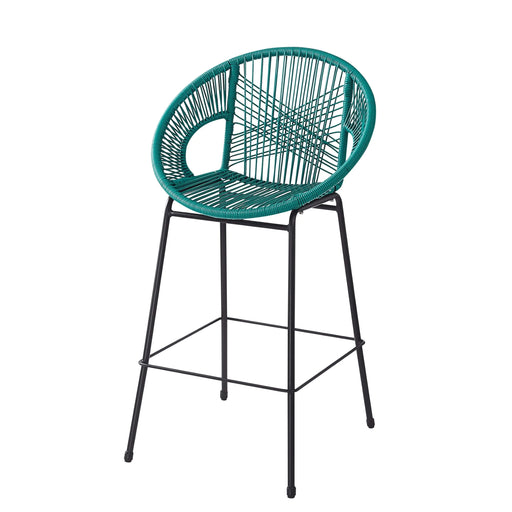 Ferrara Outdoor Patio Teal Faux Wicker Barstool Set, Durable PE Material, Ergonomic Design, Teal Wicker with Black Frame Default -DTYStore