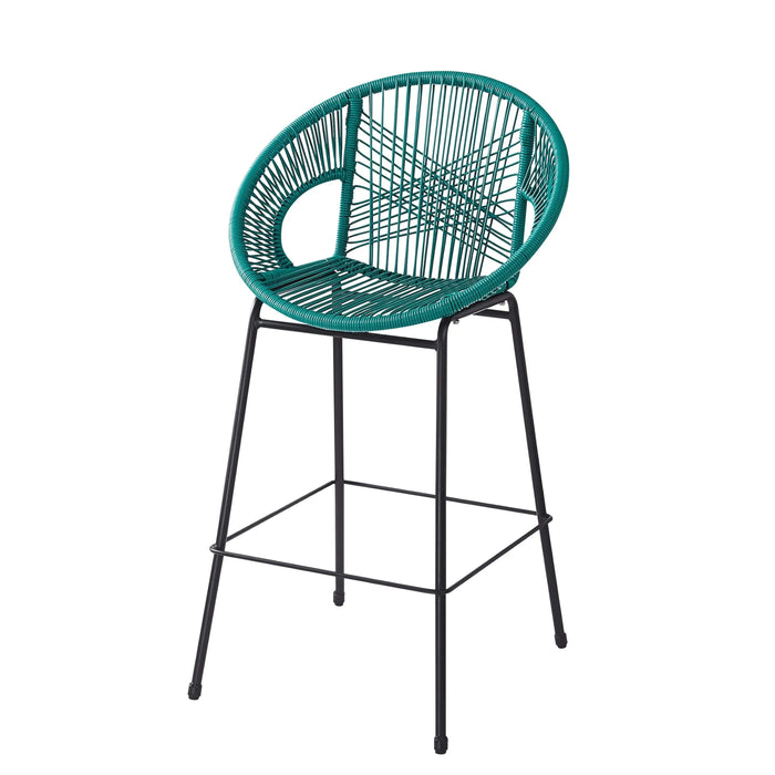 Ferrara Outdoor Patio Teal Faux Wicker Barstool Set, Durable PE Material, Ergonomic Design, Teal Wicker with Black Frame Default -DTYStore