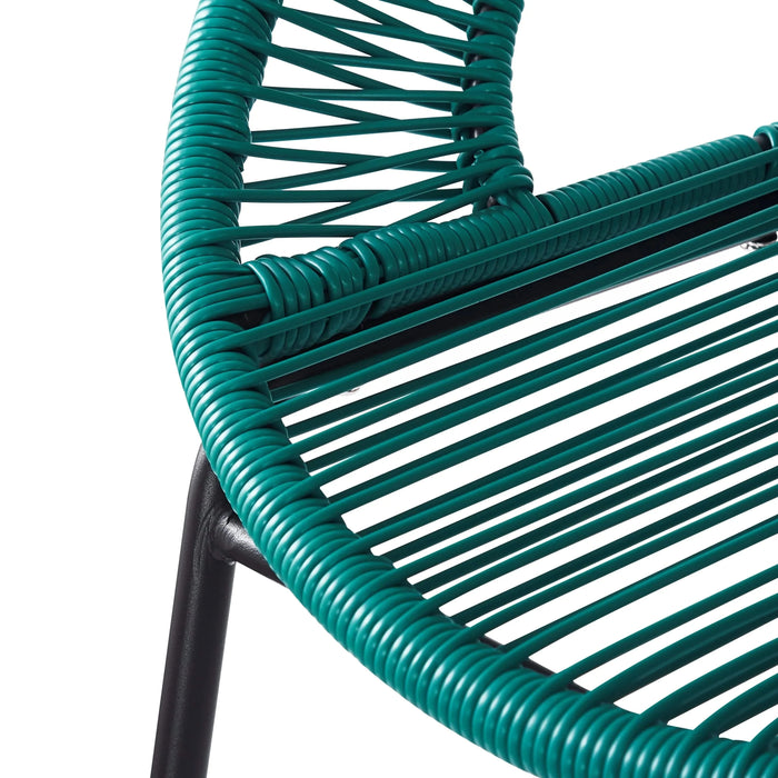 Ferrara Outdoor Patio Teal Faux Wicker Barstool Set, Durable PE Material, Ergonomic Design, Teal Wicker with Black Frame Default -DTYStore