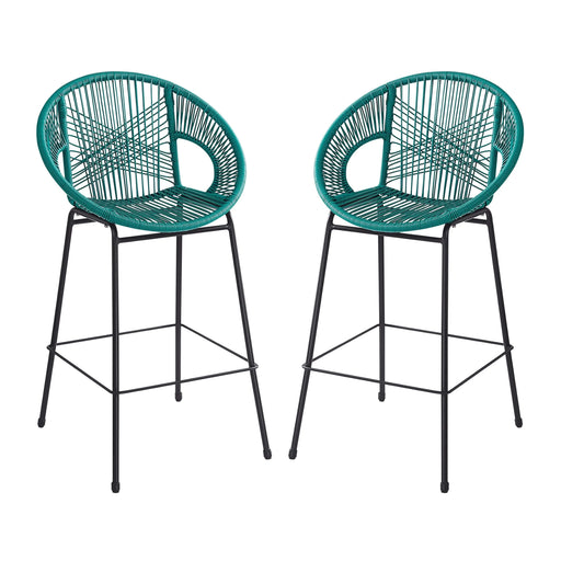 Ferrara Outdoor Patio Teal Faux Wicker Barstool Set, Durable PE Material, Ergonomic Design, Teal Wicker with Black Frame Default -DTYStore