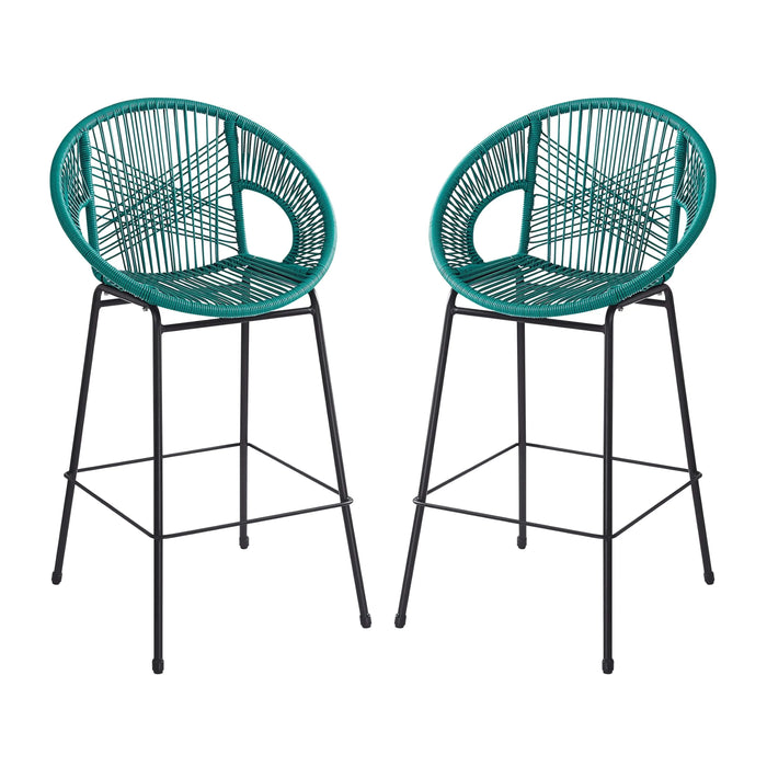 Ferrara Outdoor Patio Teal Faux Wicker Barstool Set, Durable PE Material, Ergonomic Design, Teal Wicker with Black Frame Default -DTYStore