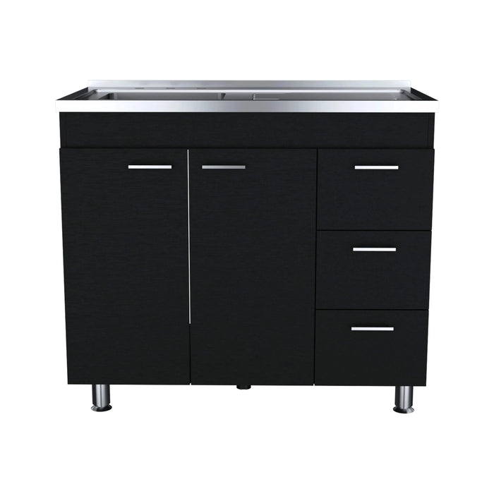 Ferretti Utility Sink with Three Drawers and Double Door Cabinet Black Default -DTYStore