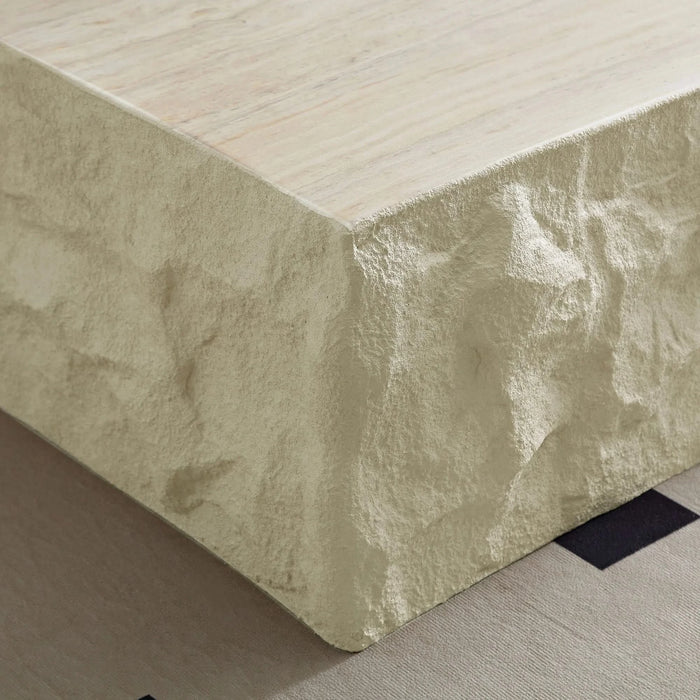 Fiberglass Square Center Coffee Table for Living Room 35.43'' Vintage Table,Imitation Stone Table front of the Sofa,Modern Design Coffee Table for Office,Apartment,No Need Assembly Default -DTYStore