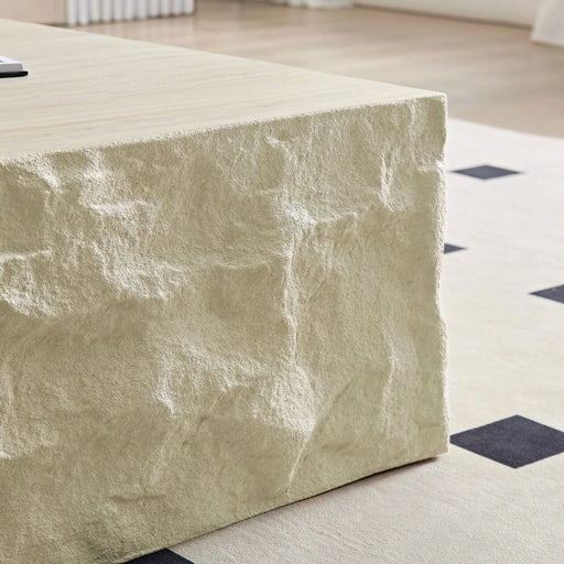 Fiberglass Square Center Coffee Table for Living Room 35.43'' Vintage Table,Imitation Stone Table front of the Sofa,Modern Design Coffee Table for Office,Apartment,No Need Assembly Default -DTYStore