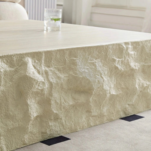 Fiberglass Square Center Coffee Table for Living Room 35.43'' Vintage Table,Imitation Stone Table front of the Sofa,Modern Design Coffee Table for Office,Apartment,No Need Assembly Default -DTYStore