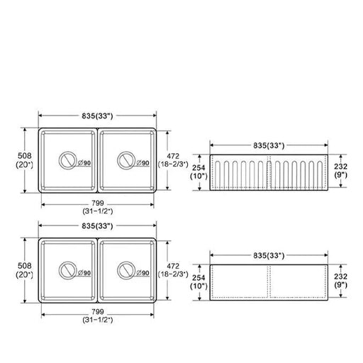 Fireclay 33' L X 20' W Double Basin Farmhouse Kitchen Sink With Grid And Strainer Default -DTYStore