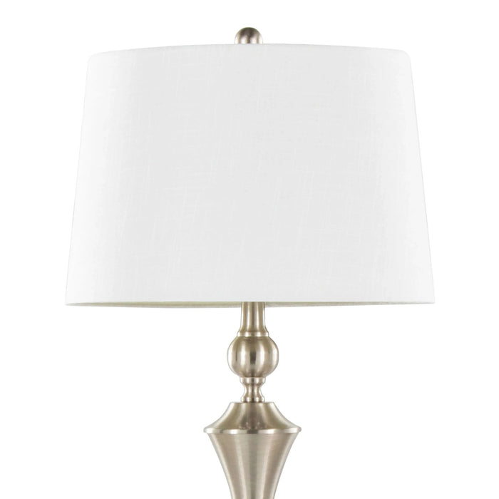 Flint 30' Contemporary Metal Table Lamp in Brushed Nickel with White Textured Slub Linen Shade and Built-In USB Port from Grandview Gallery by LumiSource - Set of 2 Default -DTYStore