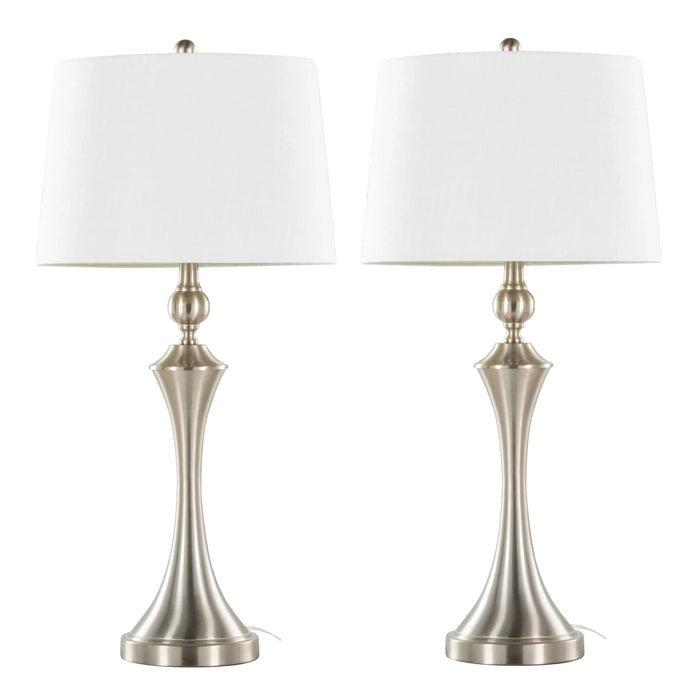 Flint 30' Contemporary Metal Table Lamp in Brushed Nickel with White Textured Slub Linen Shade and Built-In USB Port from Grandview Gallery by LumiSource - Set of 2 Default -DTYStore