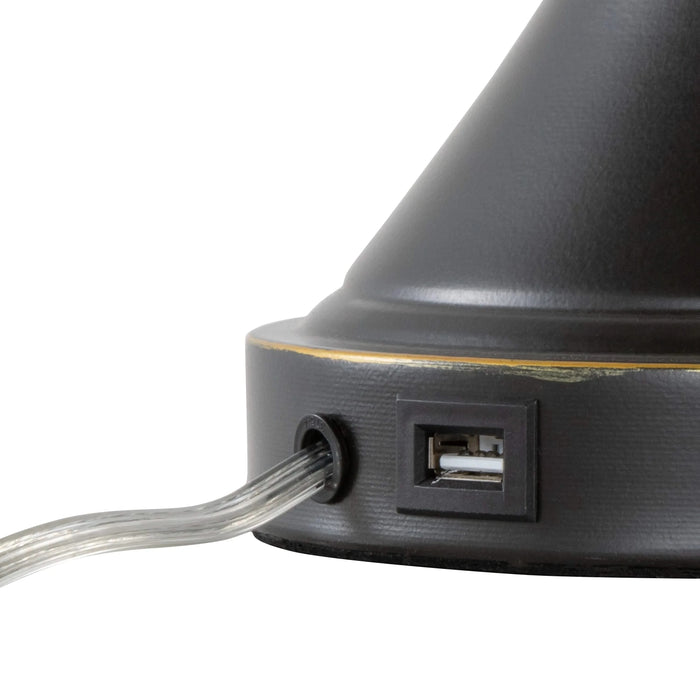 Flint 30' Contemporary Metal Table Lamp in Oil Rubbed Bronze with White Linen Shade and Built-in USB Port from Grandview Gallery by LumiSource - Set of 2 Default -DTYStore