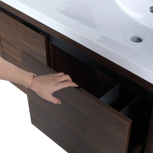 Floating 48' Bathroom Vanity with Resin Sink and Soft Close Doors, California Walnut, Plywood Default -DTYStore