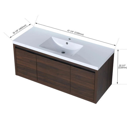 Floating 48' Bathroom Vanity with Resin Sink and Soft Close Doors, California Walnut, Plywood Default -DTYStore