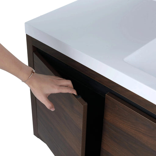 Floating 48' Bathroom Vanity with Resin Sink and Soft Close Doors, California Walnut, Plywood Default -DTYStore