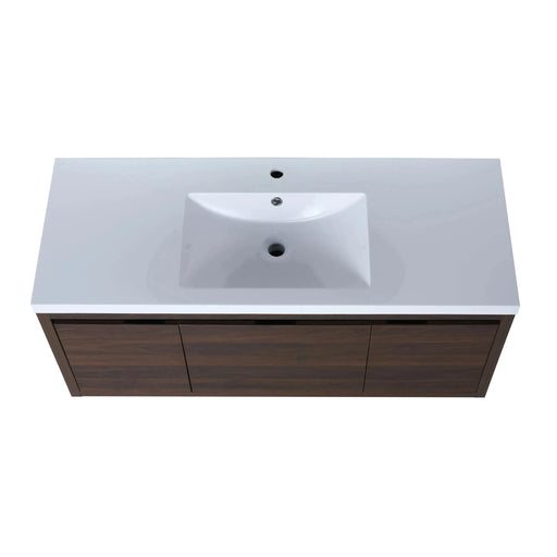 Floating 48' Bathroom Vanity with Resin Sink and Soft Close Doors, California Walnut, Plywood Default -DTYStore