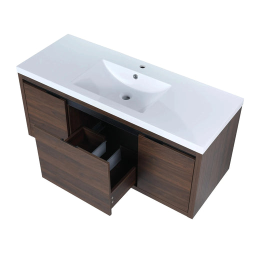 Floating 48' Bathroom Vanity with Resin Sink and Soft Close Doors, California Walnut, Plywood Default -DTYStore