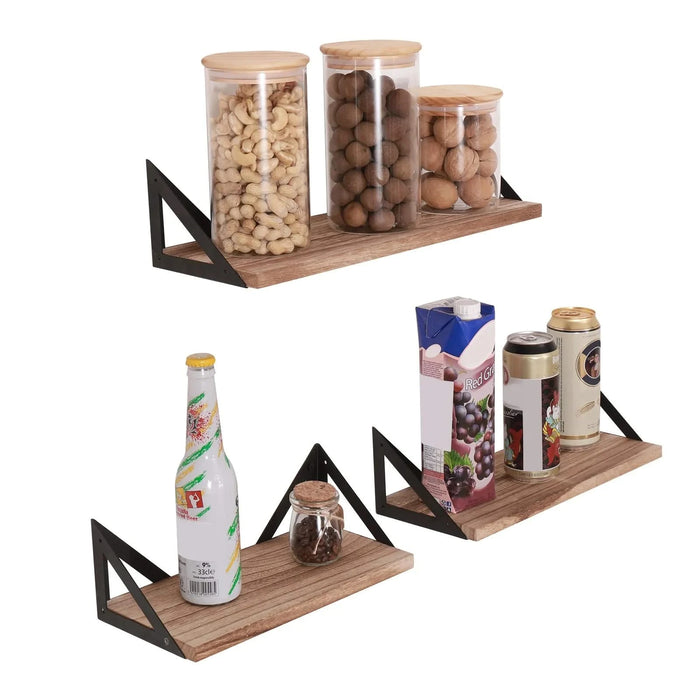 Floating Shelves, Long Wall Shelves Set of 3, Wall Mounted Shelves with Brackets for Bedroom, Living Room, Kitchen, Bathroom– Natural Wood Default -DTYStore