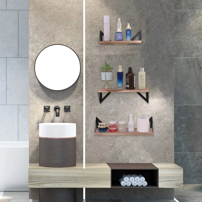 Floating Shelves, Long Wall Shelves Set of 3, Wall Mounted Shelves with Brackets for Bedroom, Living Room, Kitchen, Bathroom– Natural Wood Default -DTYStore