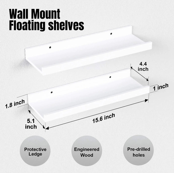 Floating Shelves Wall Mounted Set of 2, Modern White Shelves for Room Default -DTYStore