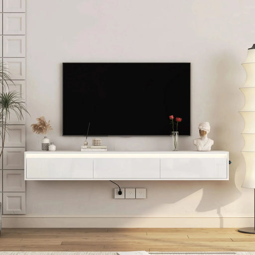 Floating TV Stand, Wall Mounted TV Shelf with Led Lights & Power Outlet,High Gloss TV Cabinet for tv Stands for Living Room - DTY Store