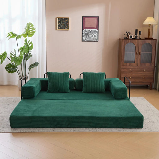 Floor Couch Compression Sofa Convertible Floor Sofa Bed with Pillow Back Support Dark Green -DTYStore