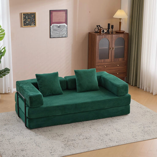 Floor Couch Compression Sofa Convertible Floor Sofa Bed with Pillow Back Support Dark Green -DTYStore