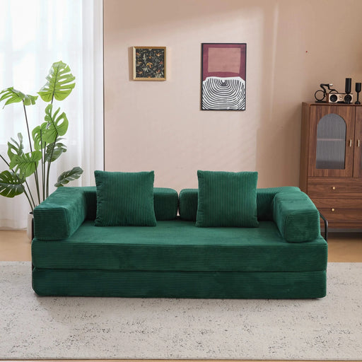 Floor Couch Compression Sofa Convertible Floor Sofa Bed with Pillow Back Support Dark Green -DTYStore