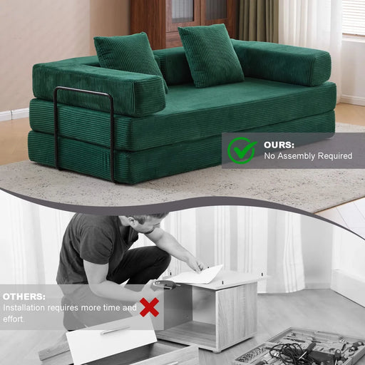 Floor Couch Compression Sofa Convertible Floor Sofa Bed with Pillow Back Support Dark Green -DTYStore