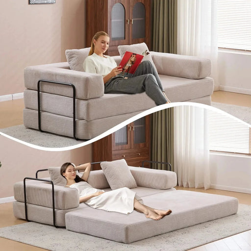 Floor Couch Compression Sofa Convertible Floor Sofa Bed with Pillow Back Support Light Grey -DTYStore