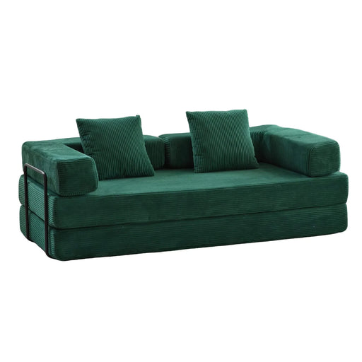 Floor Couch Compression Sofa Convertible Floor Sofa Bed with Pillow Back Support Dark Green -DTYStore
