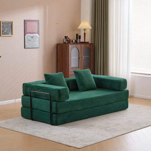 Floor Couch Compression Sofa Convertible Floor Sofa Bed with Pillow Back Support Dark Green -DTYStore