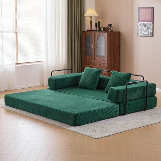 Floor Couch Compression Sofa Convertible Floor Sofa Bed with Pillow Back Support Dark Green -DTYStore