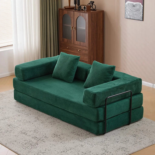 Floor Couch Compression Sofa Convertible Floor Sofa Bed with Pillow Back Support Dark Green -DTYStore
