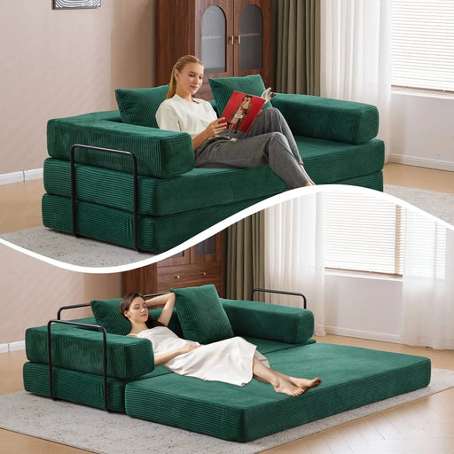 Floor Couch Compression Sofa Convertible Floor Sofa Bed with Pillow Back Support Dark Green -DTYStore