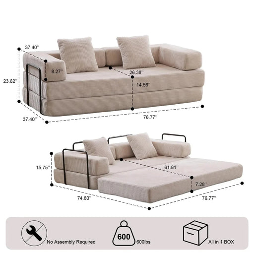 Floor Couch Compression Sofa Convertible Floor Sofa Bed with Pillow Back Support Light Grey -DTYStore