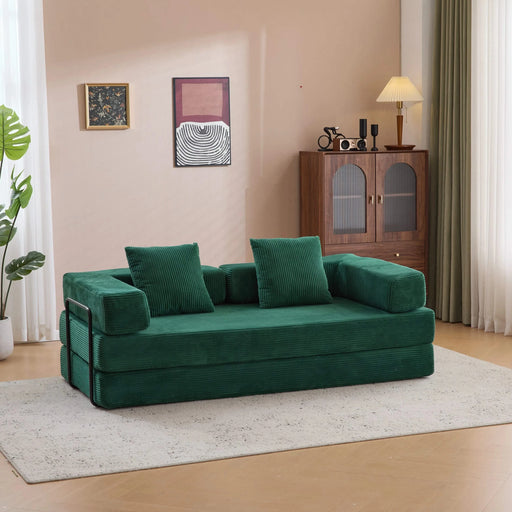 Floor Couch Compression Sofa Convertible Floor Sofa Bed with Pillow Back Support Dark Green -DTYStore