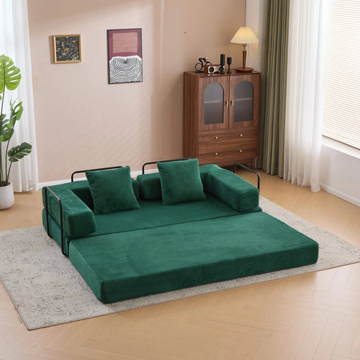 Floor Couch Compression Sofa Convertible Floor Sofa Bed with Pillow Back Support Dark Green -DTYStore