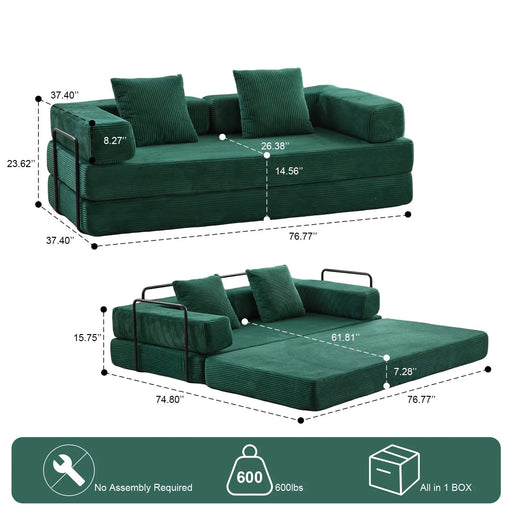 Floor Couch Compression Sofa Convertible Floor Sofa Bed with Pillow Back Support Dark Green -DTYStore