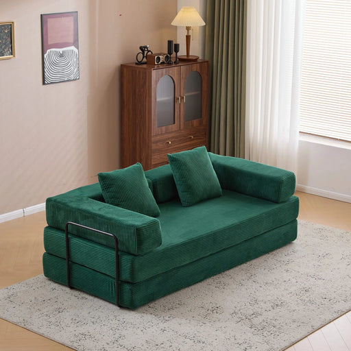 Floor Couch Compression Sofa Convertible Floor Sofa Bed with Pillow Back Support Dark Green -DTYStore
